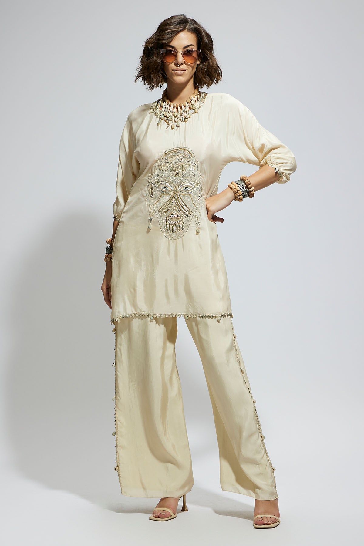 Ivory Metal Embellished Mask Coord Set