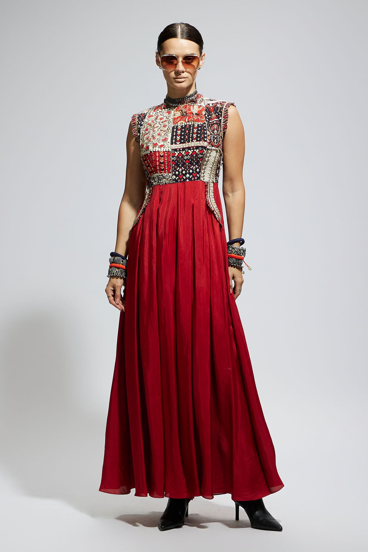 Terracotta Patchwork Jumpsuit Withh a Cutout Back