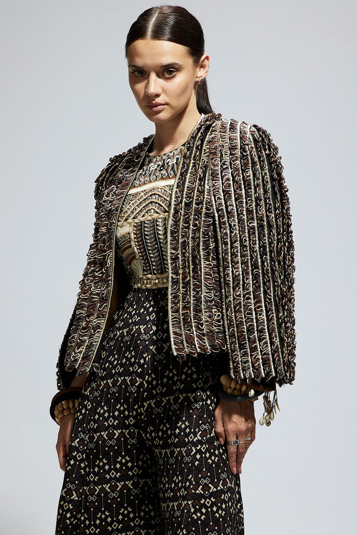 Brown Textured Noor Jacket