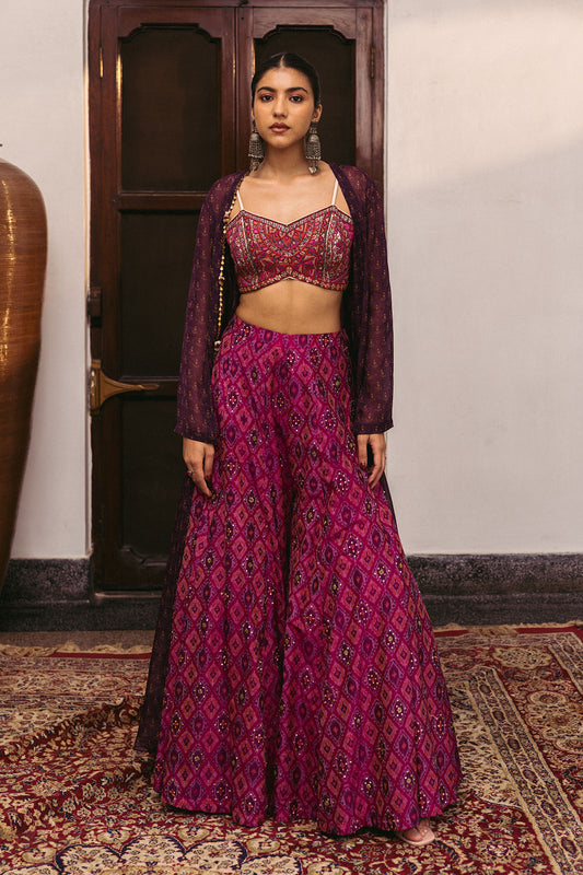 Offwhite Embroidered Bustie Sharara Set