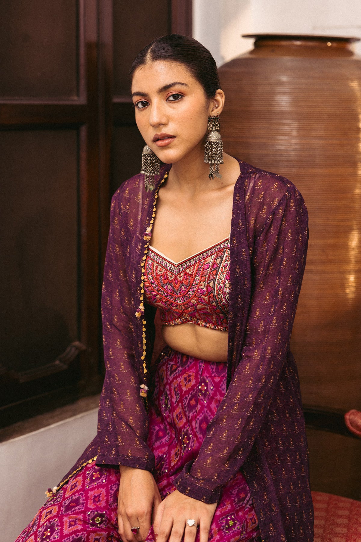 Offwhite Embroidered Bustie Sharara Set