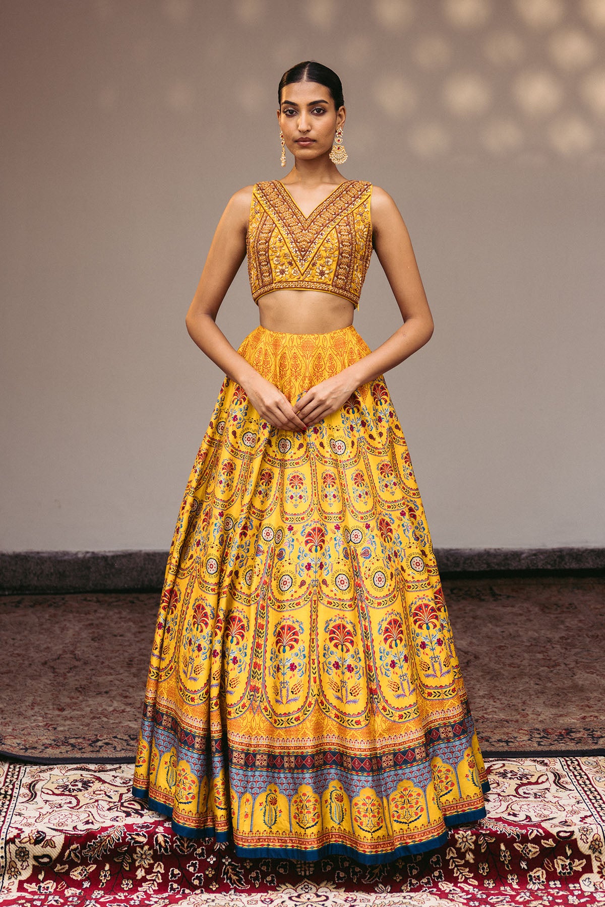 Yellow Embroidery Croptop Lehenha Set