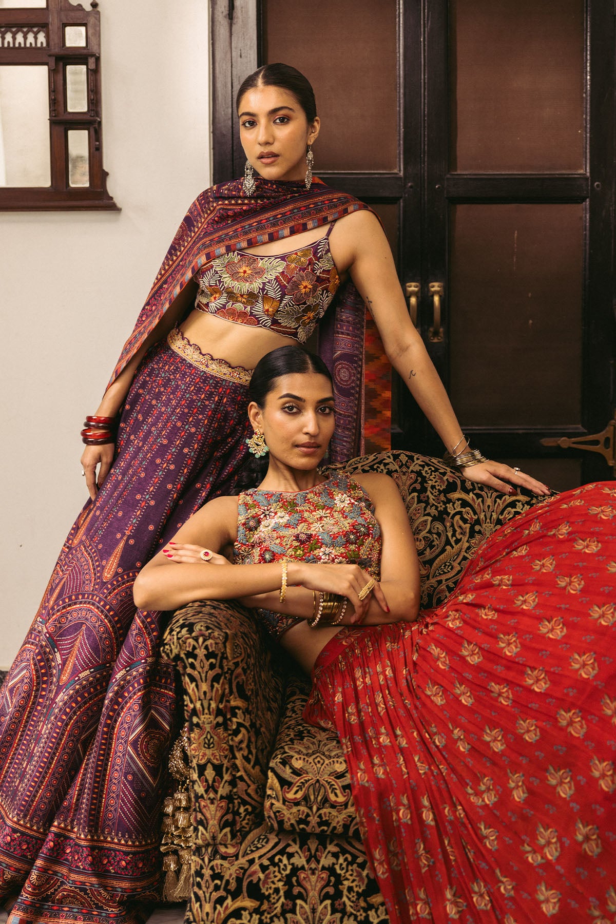Red Embroidery Croptop with Lehenga Set