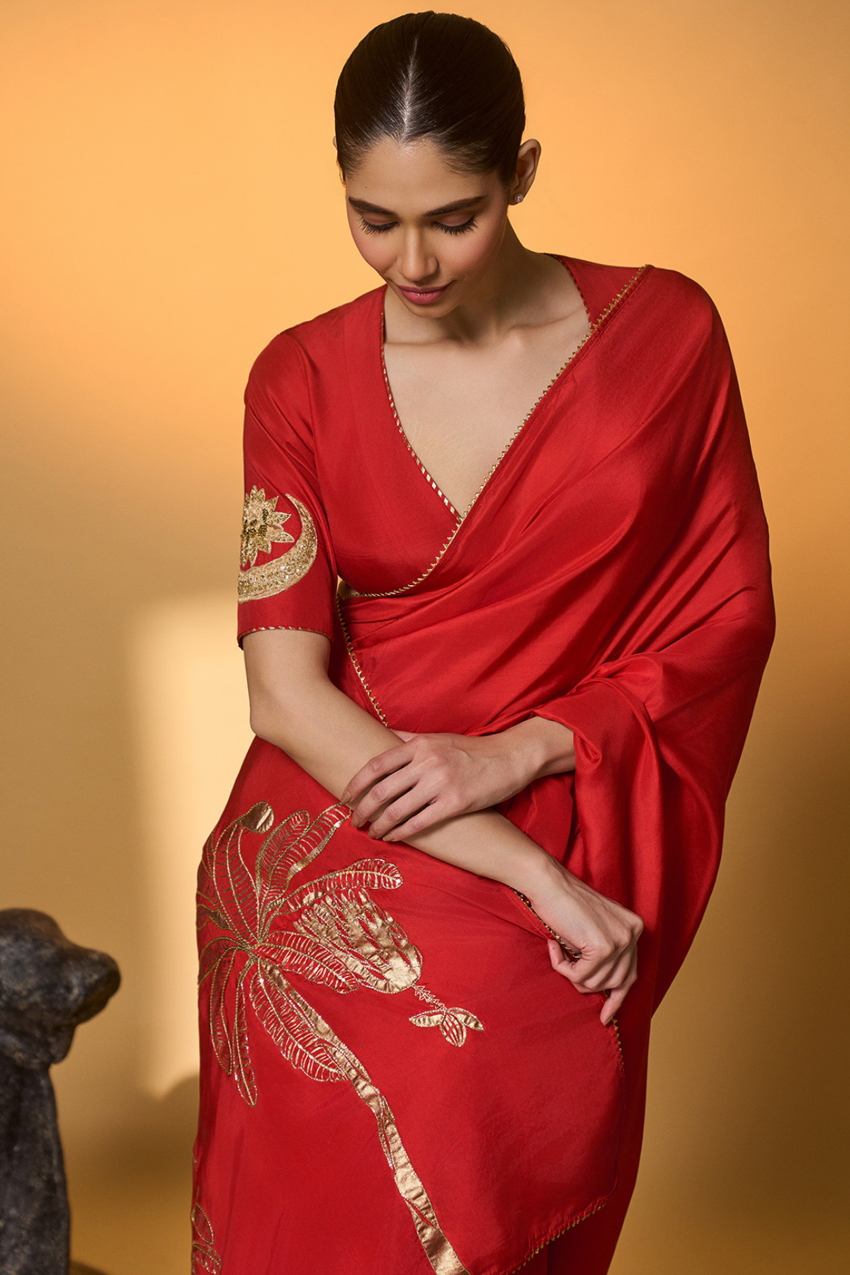 Red Tropical Nandi Saree