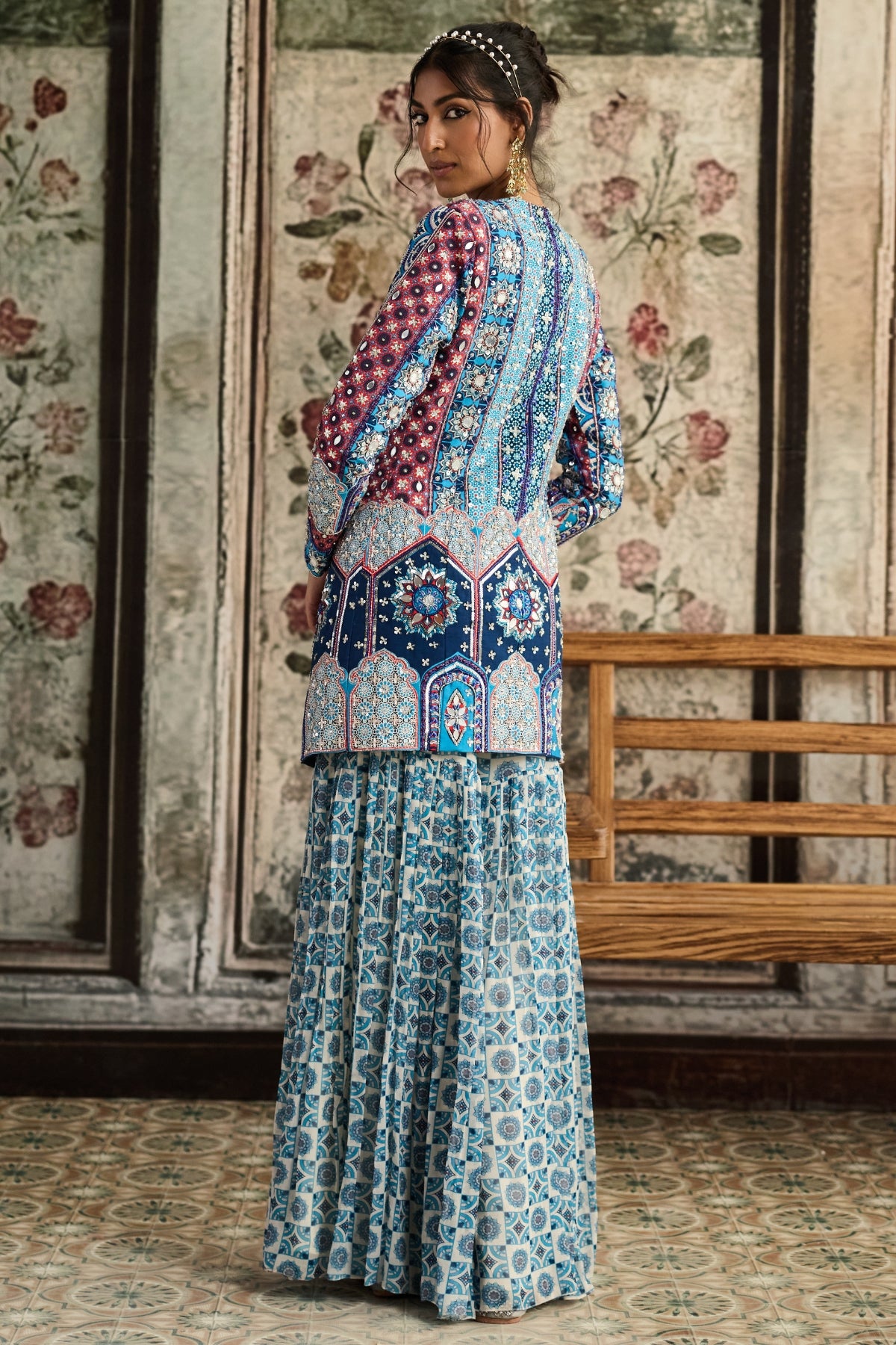 TEAL PRINT AND HIGHLIGHTED JACKET SET