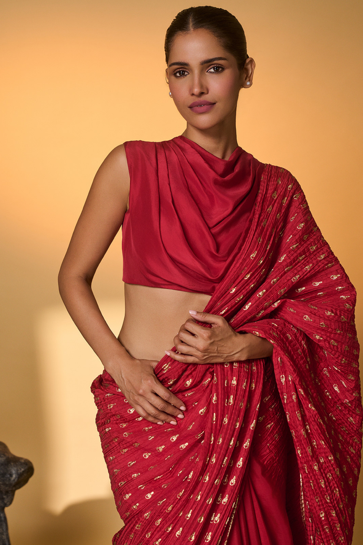 Red Tribal Mask Saree