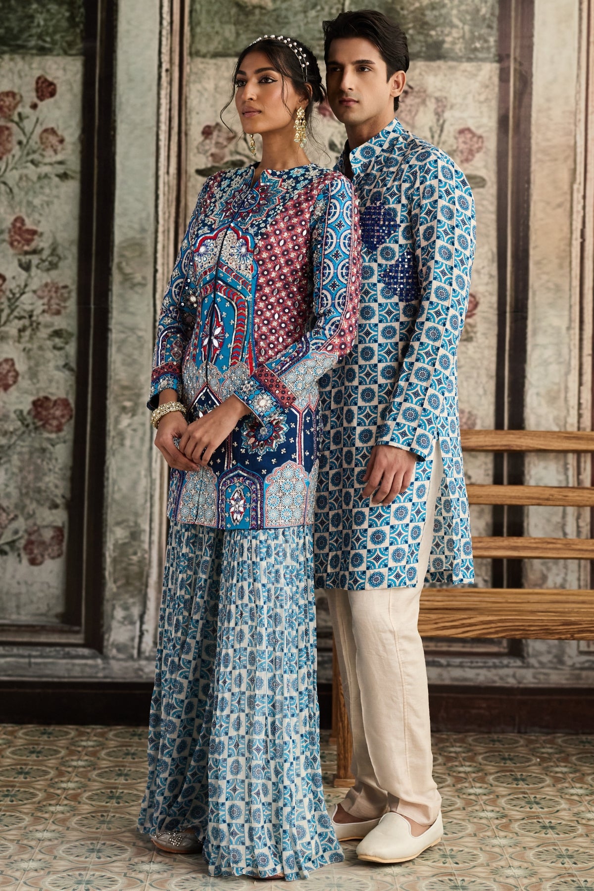 TEAL PRINT AND HIGHLIGHTED JACKET SET