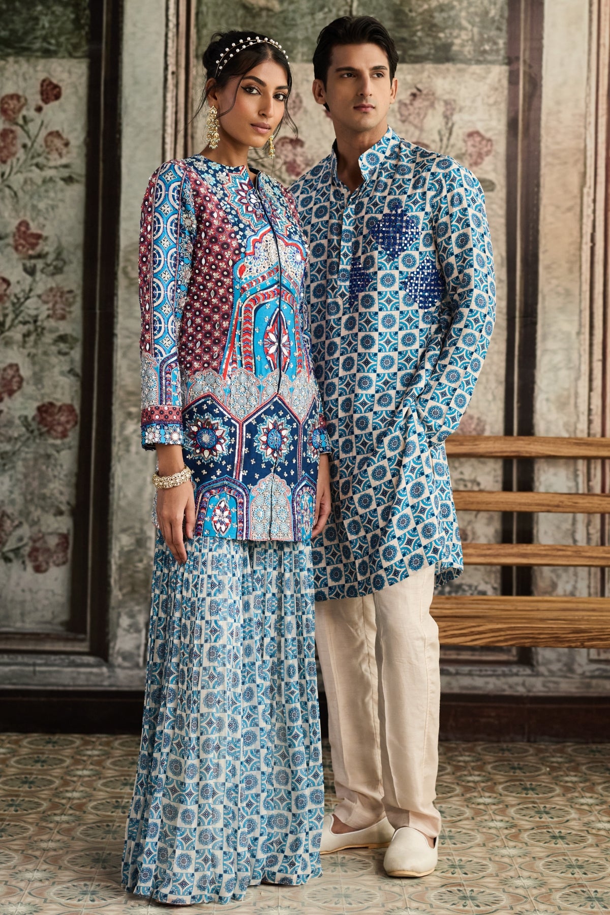 TEAL PRINT AND HIGHLIGHTED JACKET SET