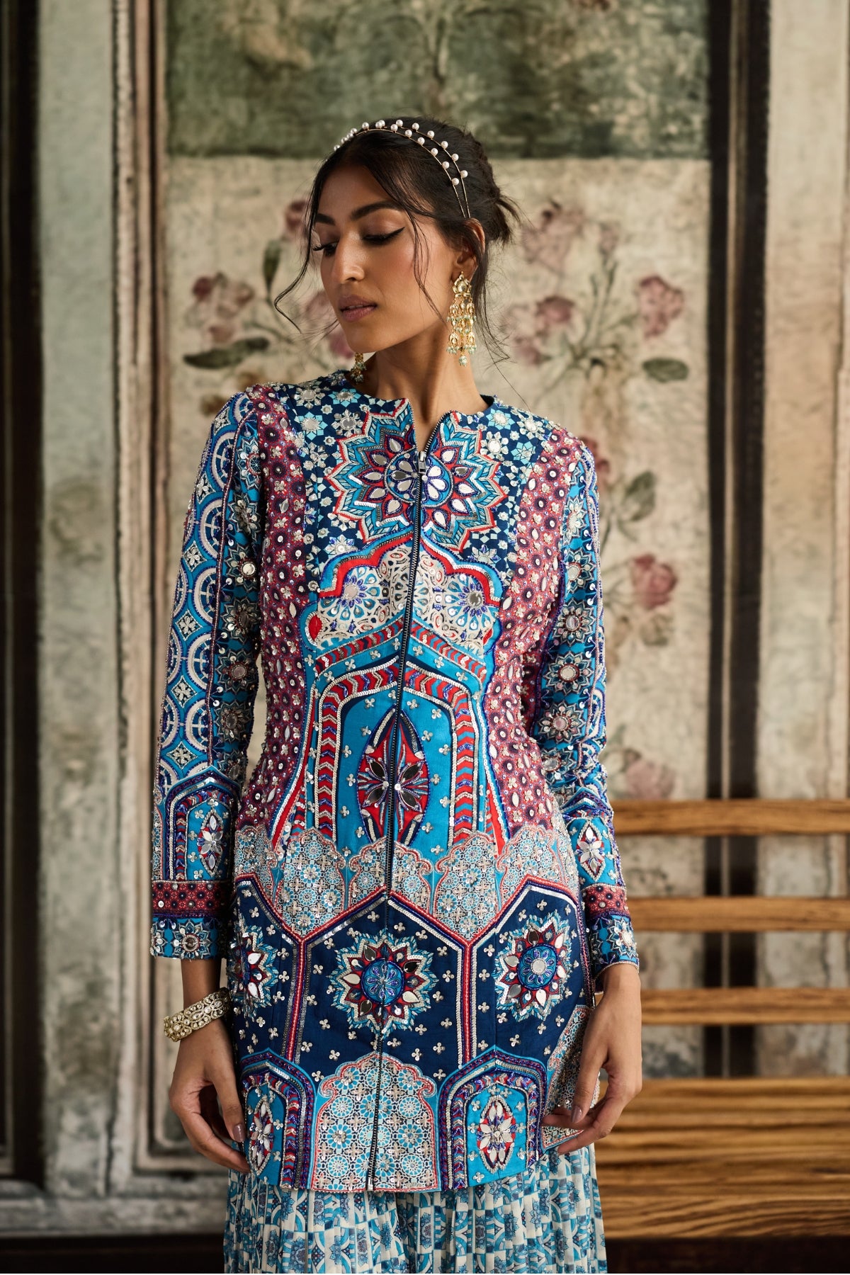 TEAL PRINT AND HIGHLIGHTED JACKET SET