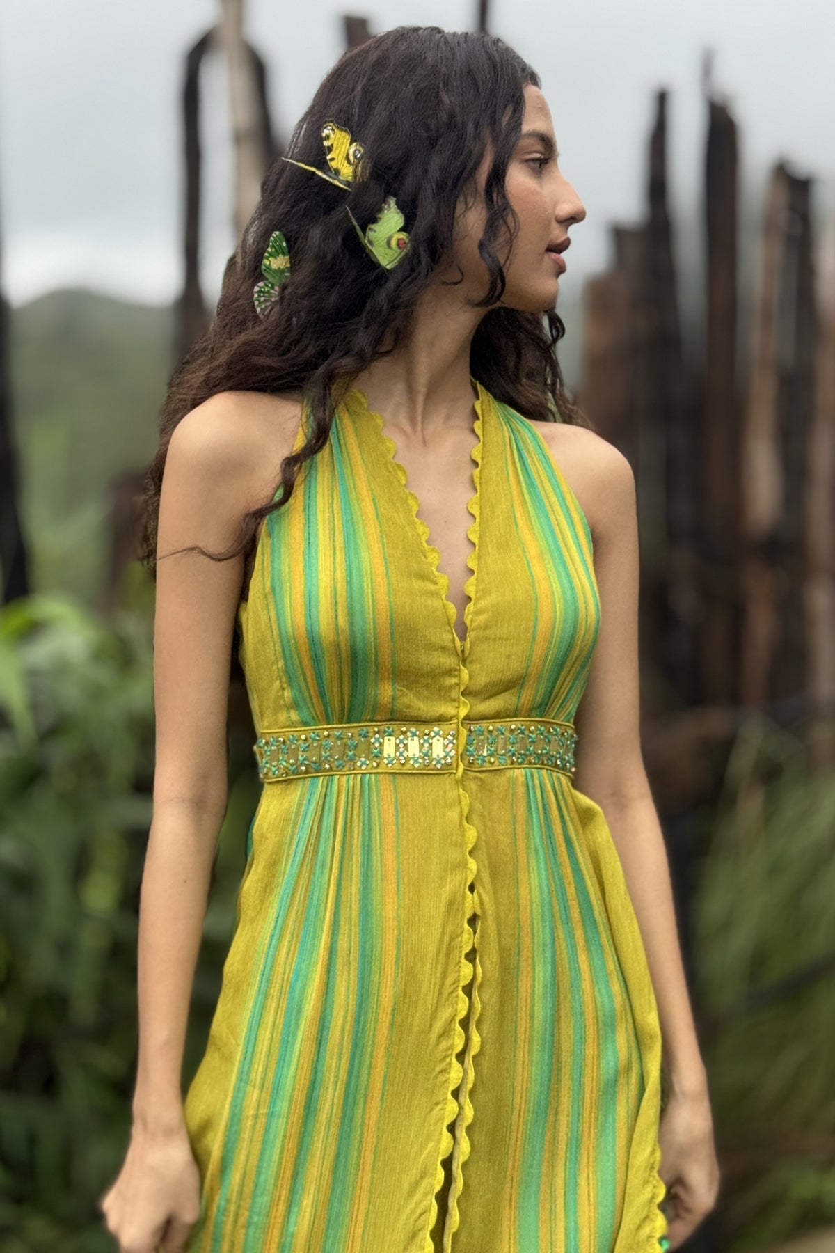 Lime Chinon Chiffon Pant Set