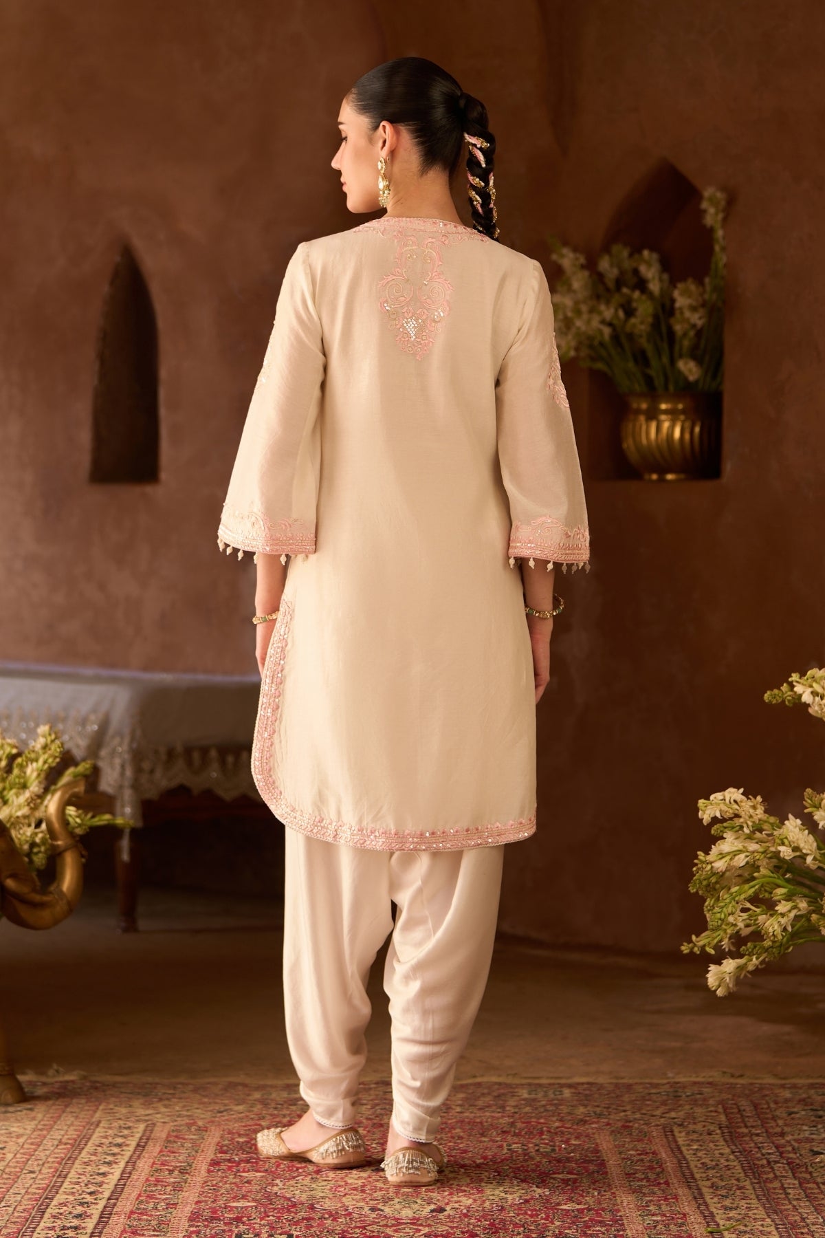 Nyra - Daisy Ivory With Pink Short Kurta And Dhoti