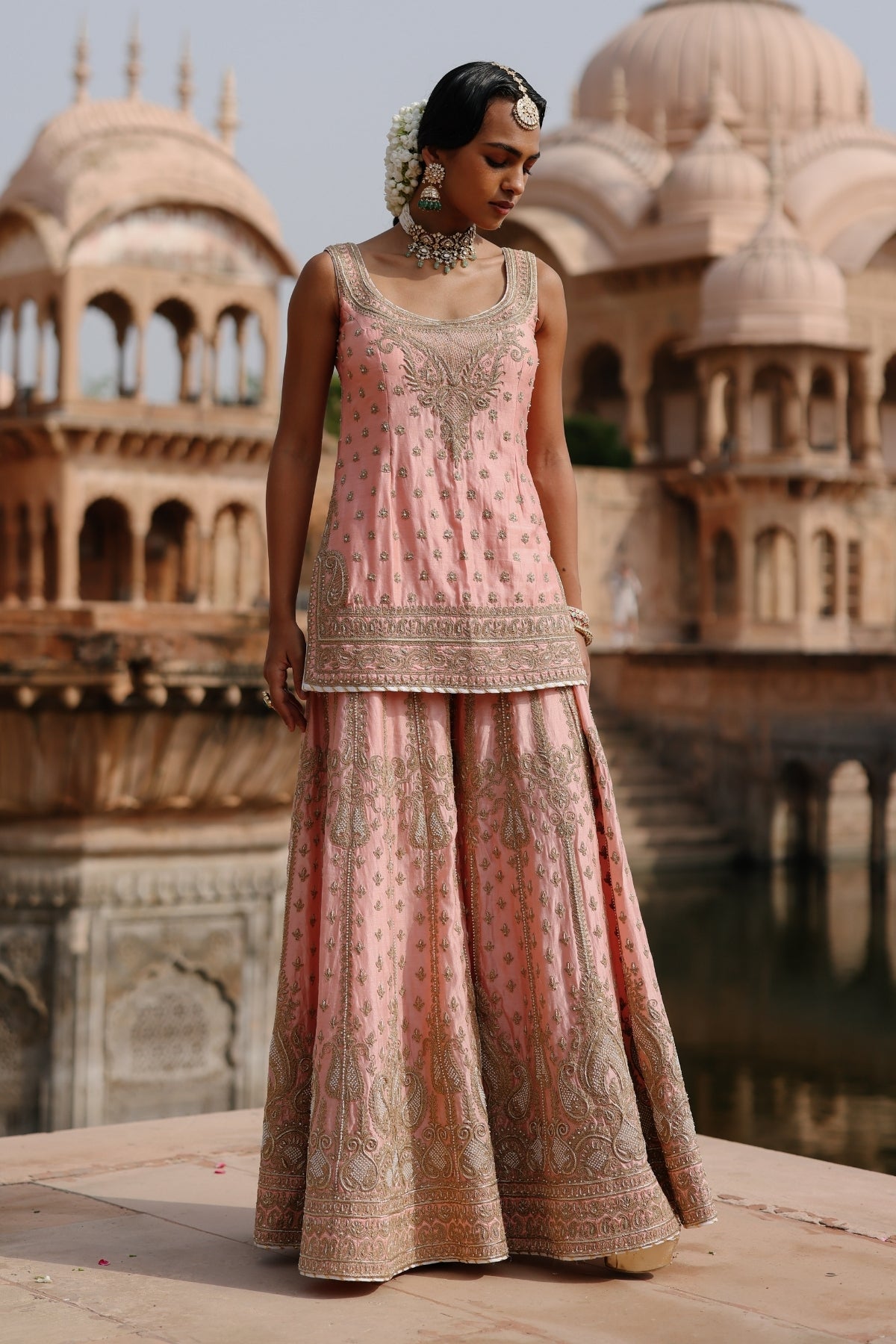 Tasnim - Pink Kurta Set with Sharara & Dupatta