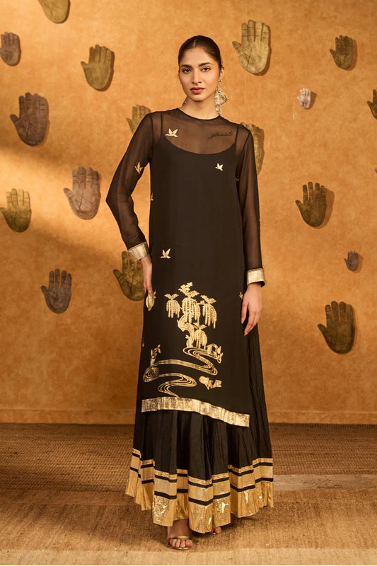 Black Stillwater Bloom Anarkali Set