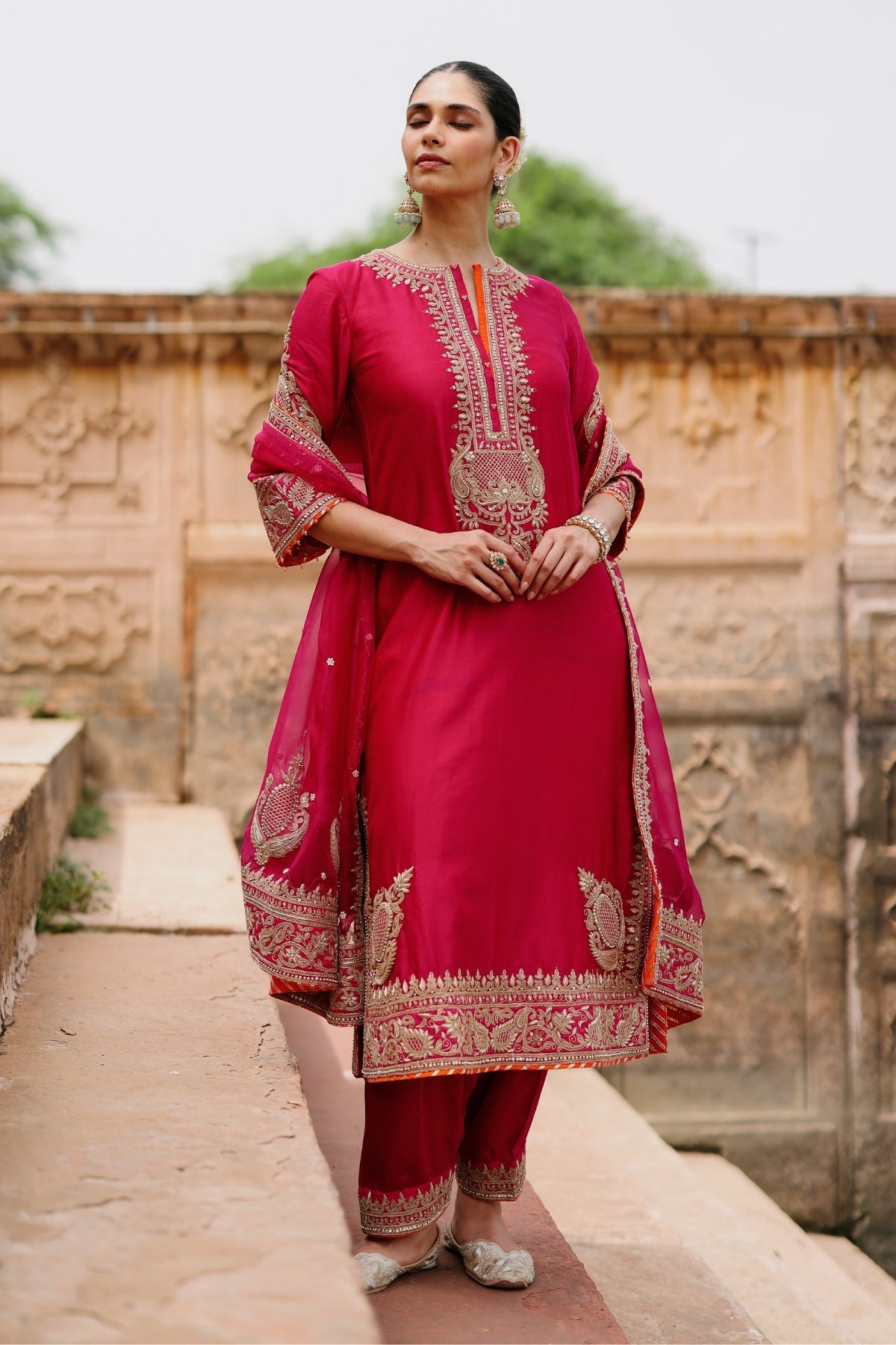Arwa - Hot Pink Long Kurta Set with Salwar & Dupatta