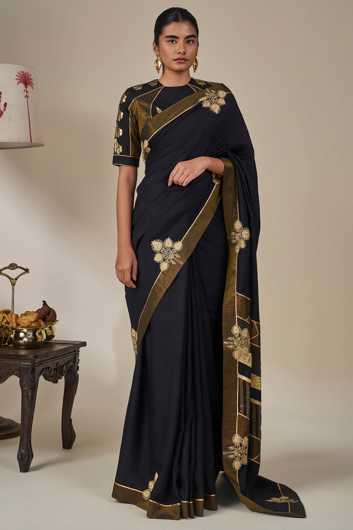 Black Golden Flame Saree