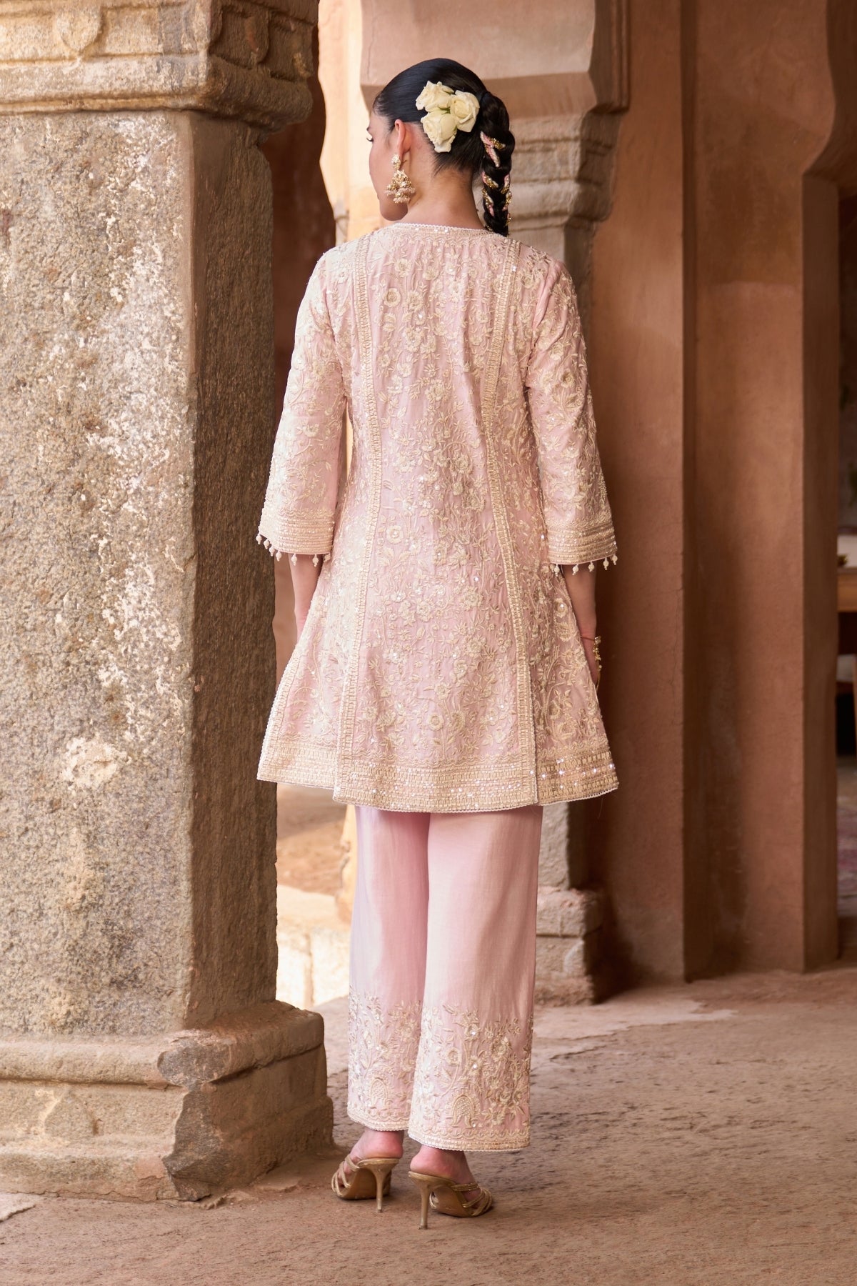 Saboor - Pink Short A-line Kurta With Straight Pants And Dupatta