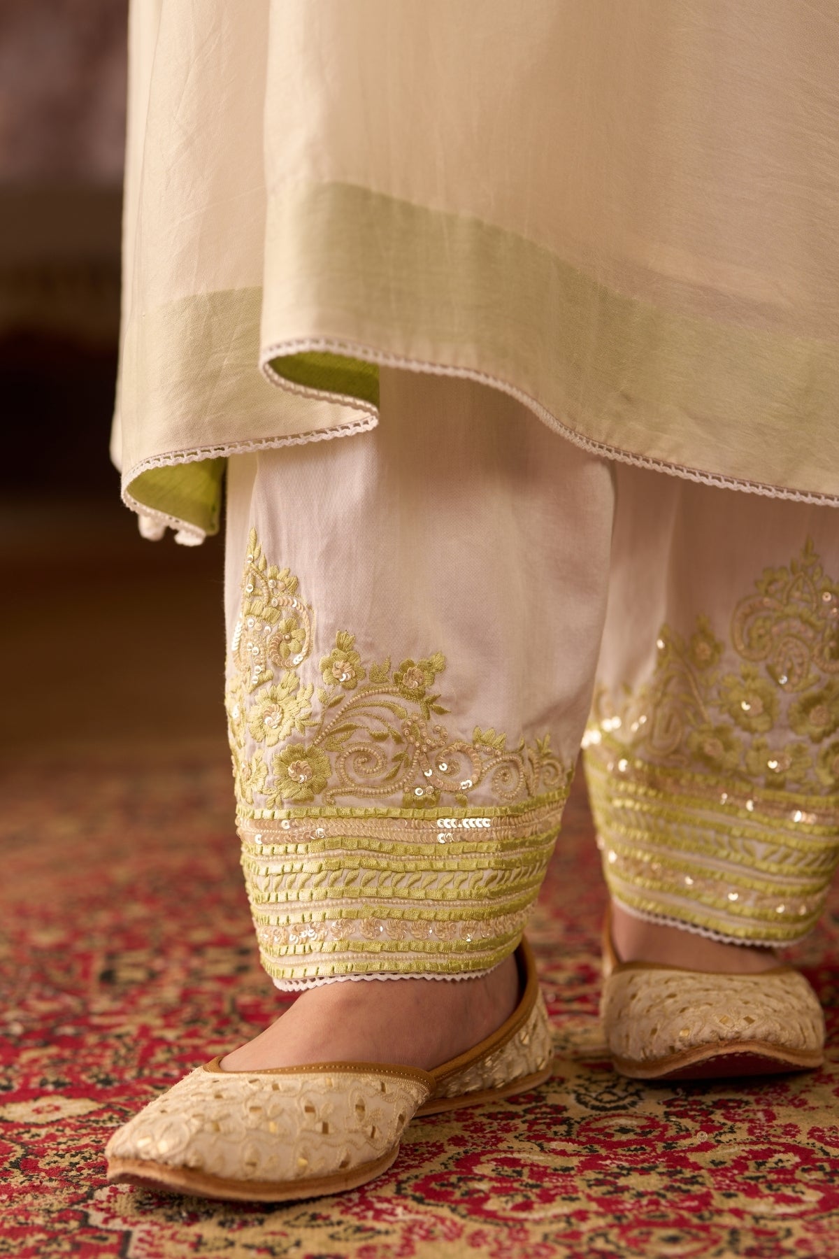 Sahabat - Daisy Ivory With Mint Green Kaaftan With Salwar