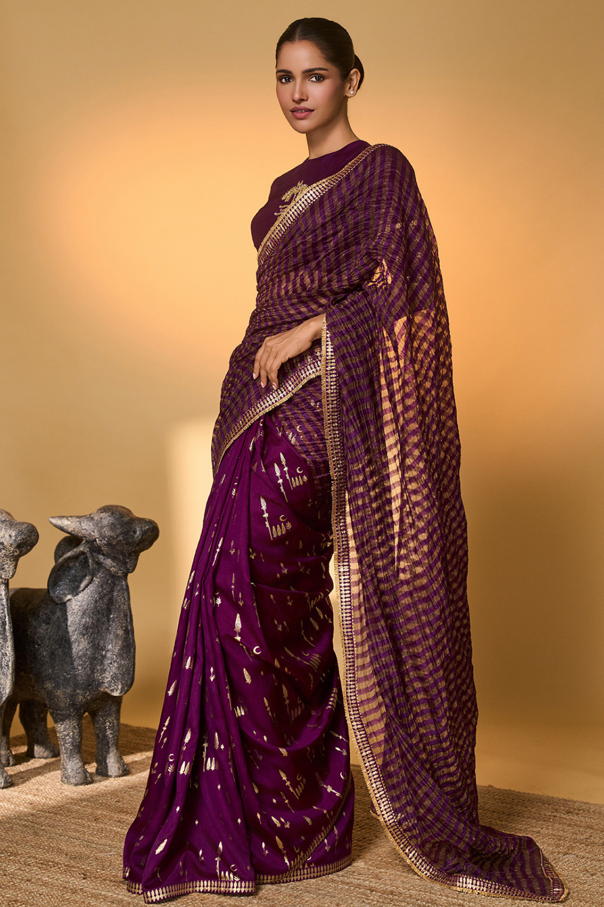 Purple Moonfield Zari Stripes Saree