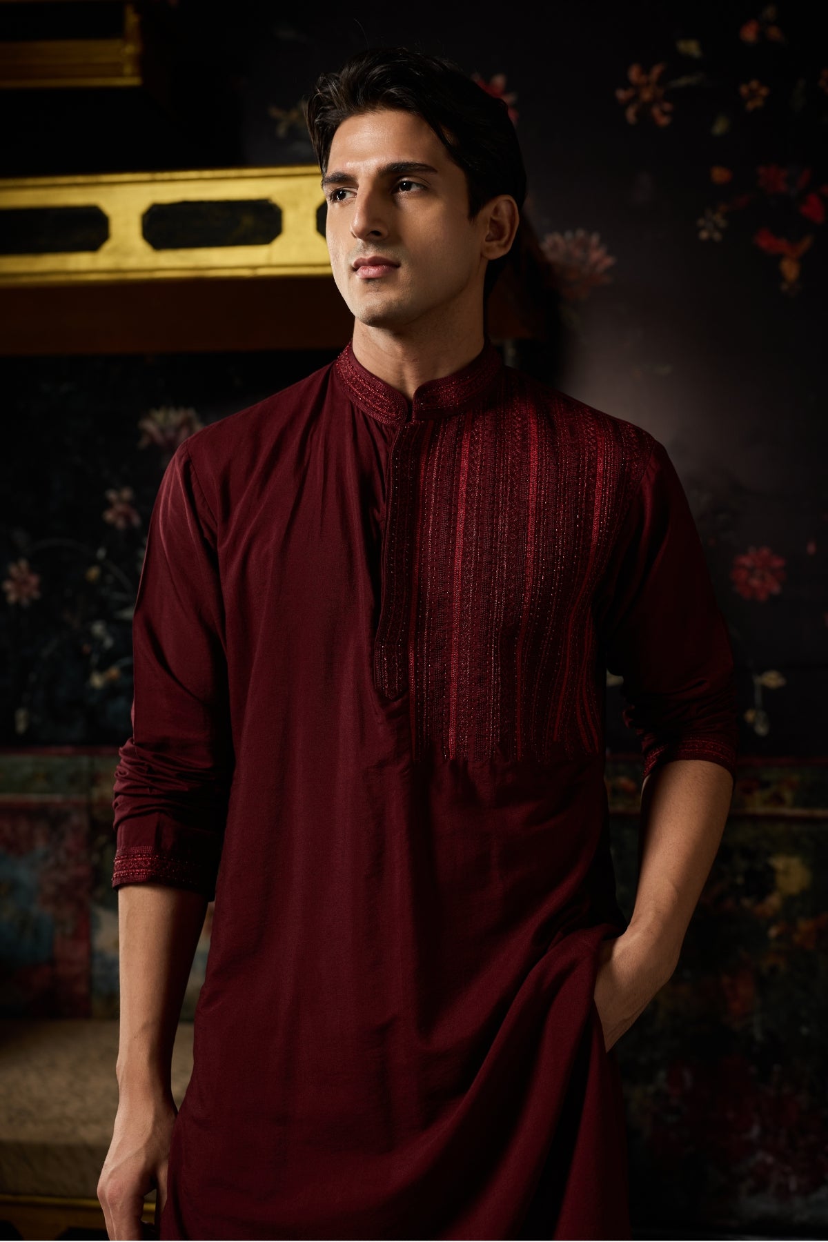 MAROON EMBROIDERED KURTA & PANTS
