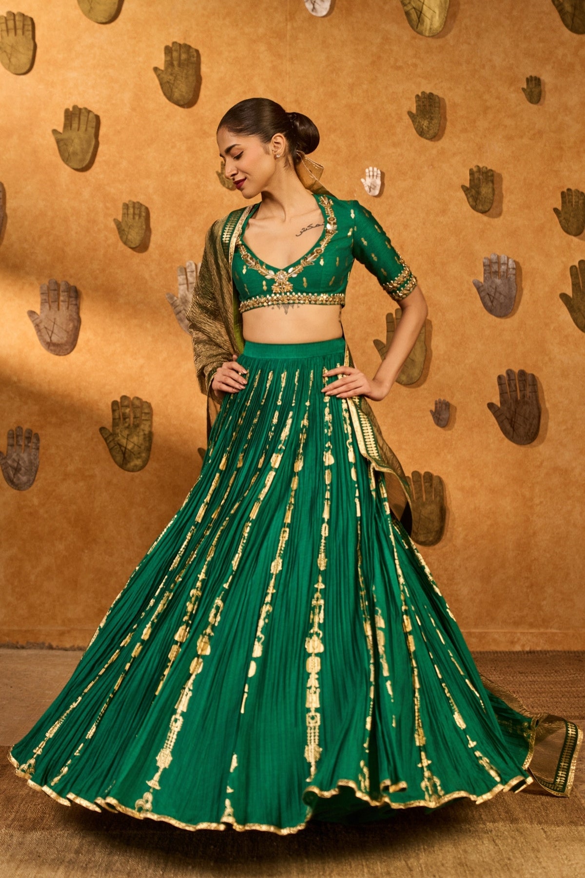 Green Totem Line Lehenga  Set