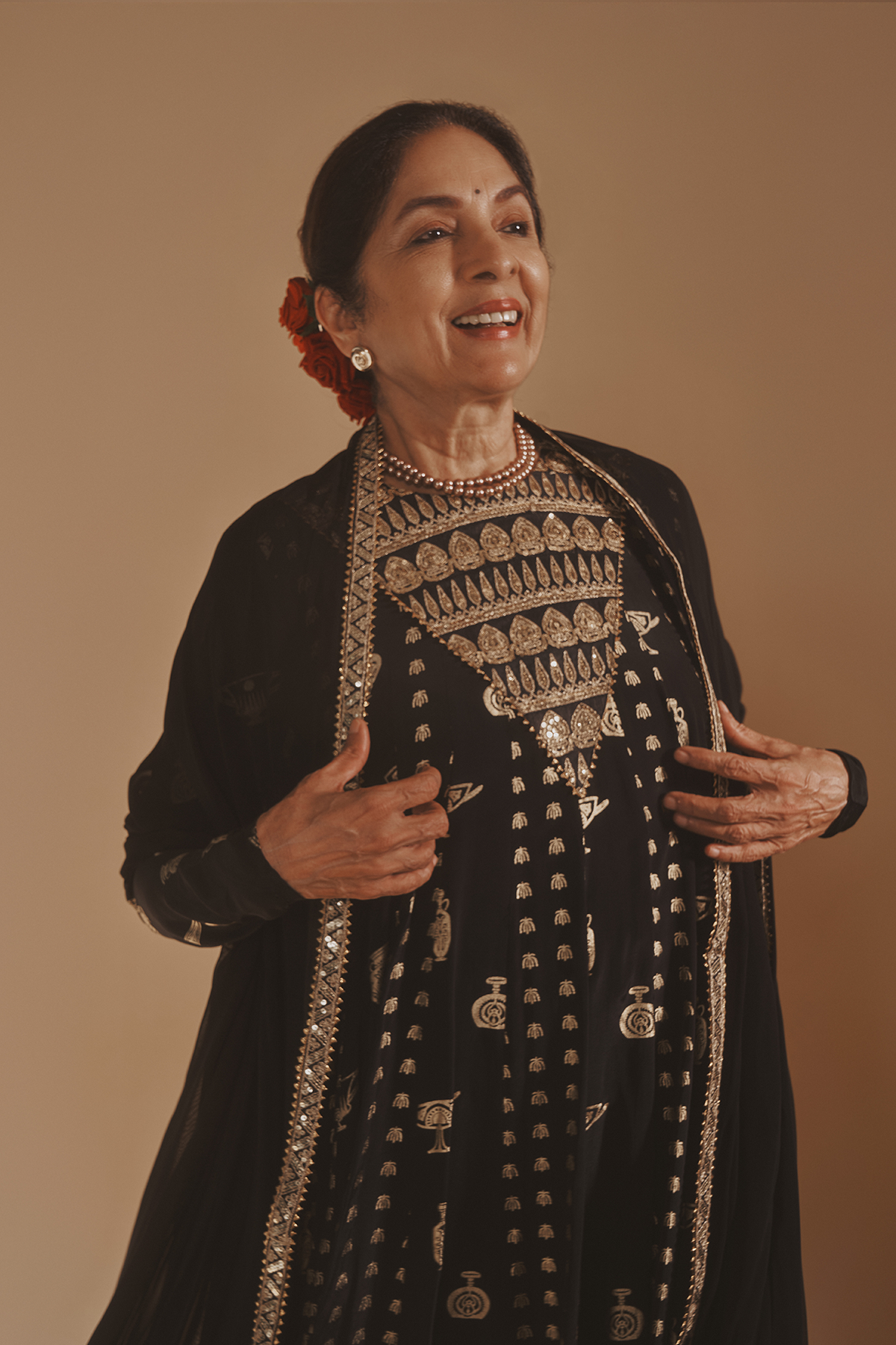Black Gold Potters Touch Anarkali Set