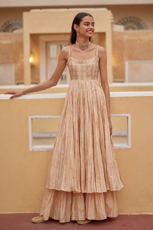 Buttercup Strappy Anarkali Paired With Gharara & Dupatta