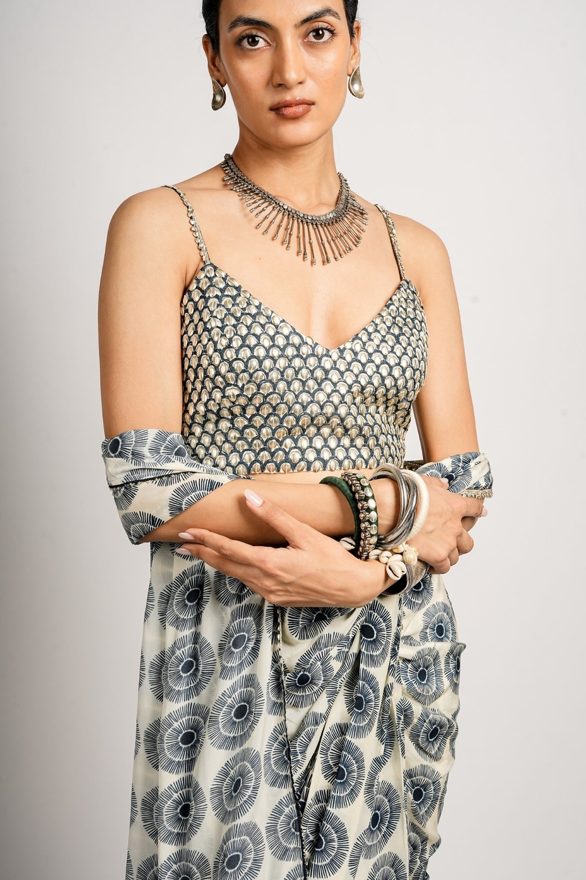 Ahana Saree With Metallic Bustier