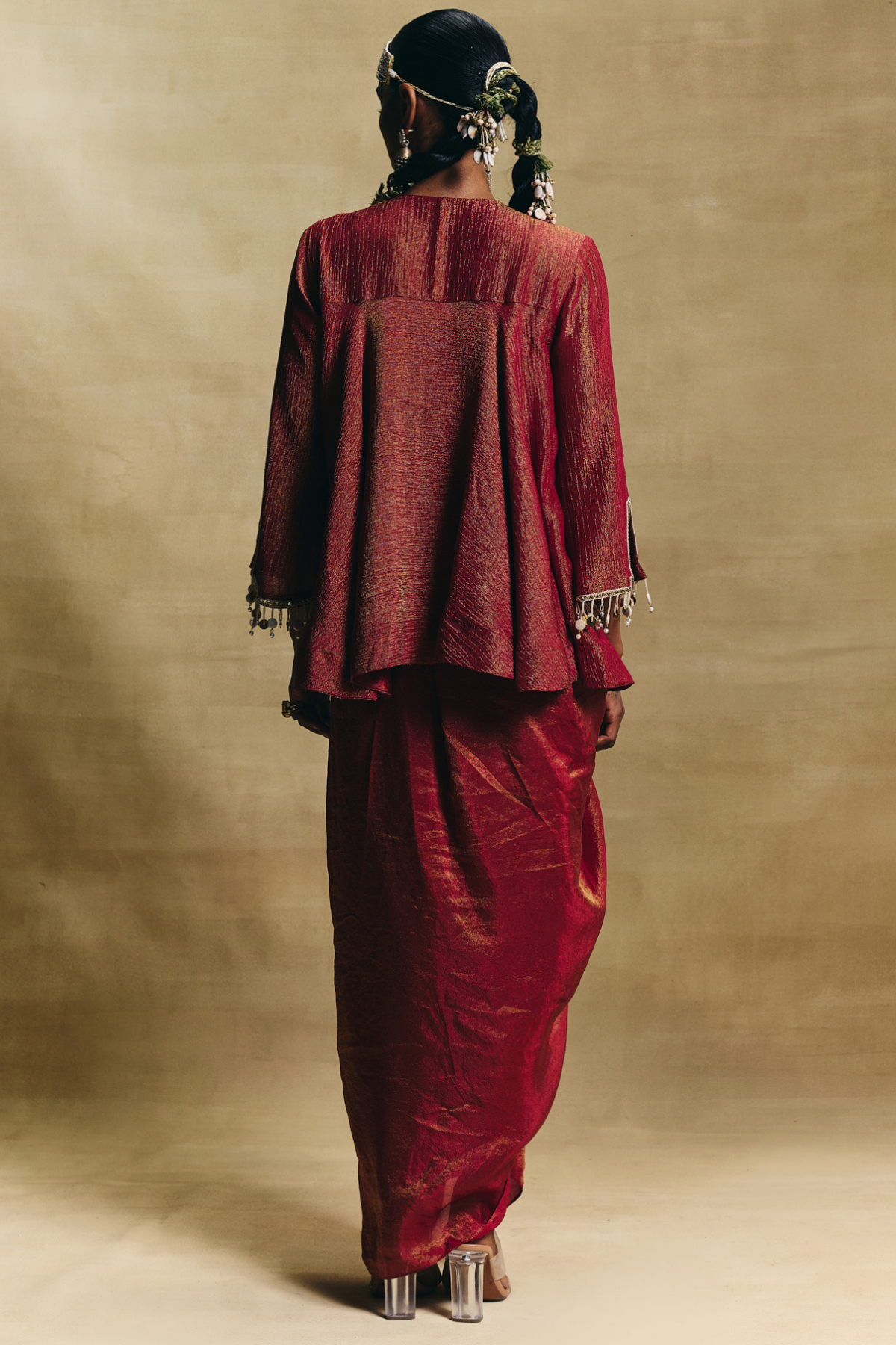 Red peplum & draped skirt