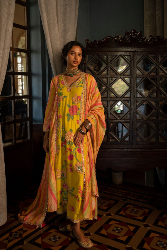Floral Stripes Kurta Set