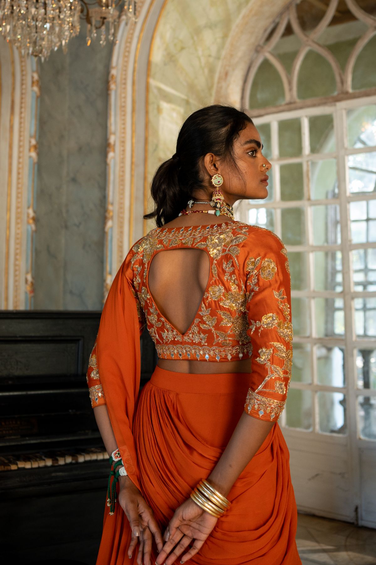 Burnt Orange Three Layer Saree Set