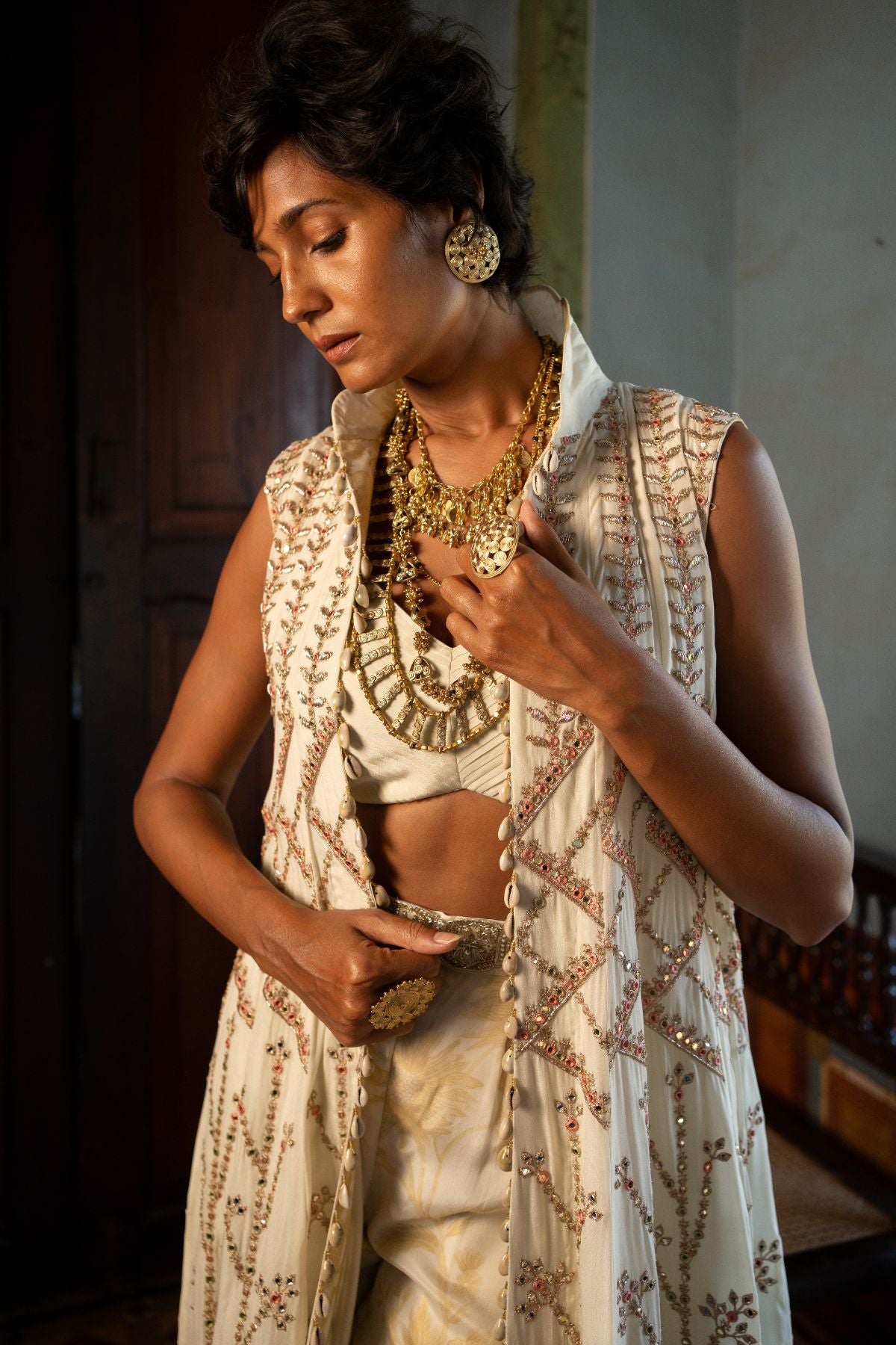 Ivory Soothing Floral Long Jacket Set
