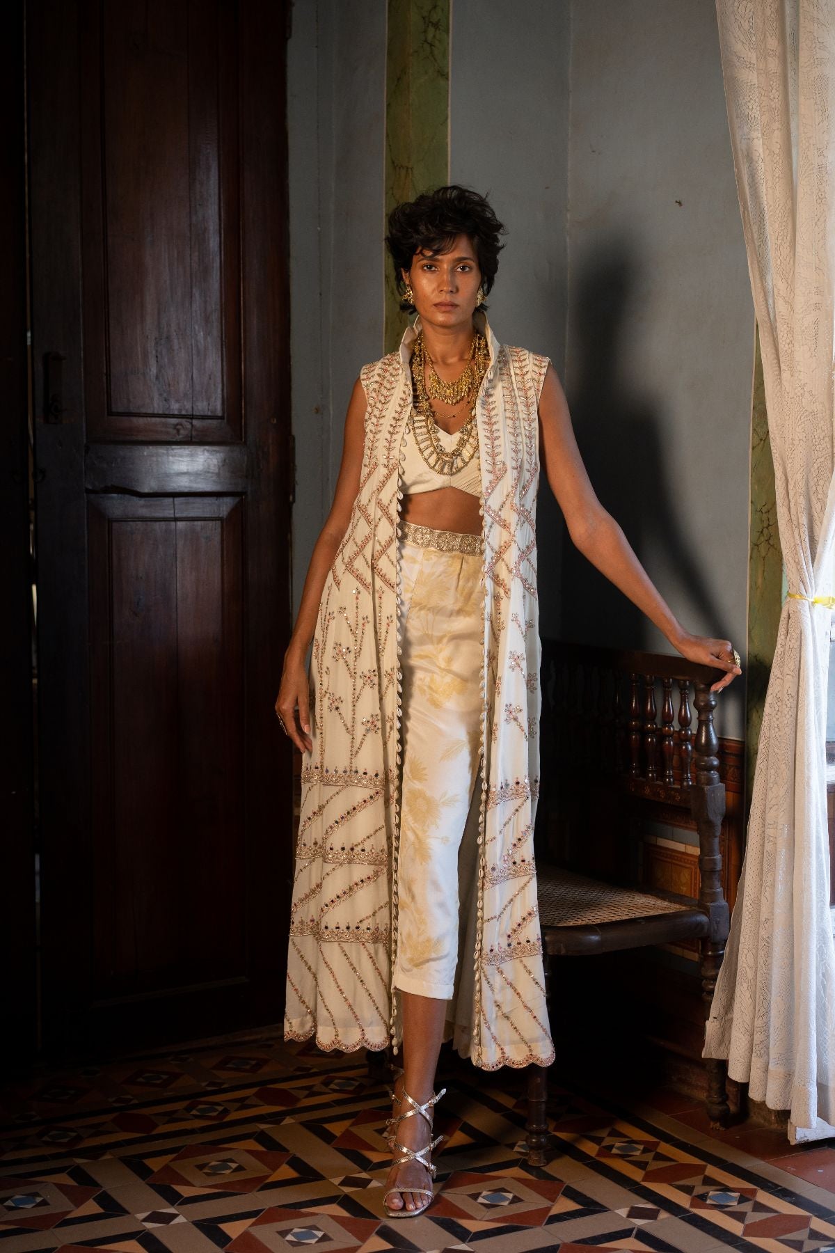 Ivory Soothing Floral Long Jacket Set