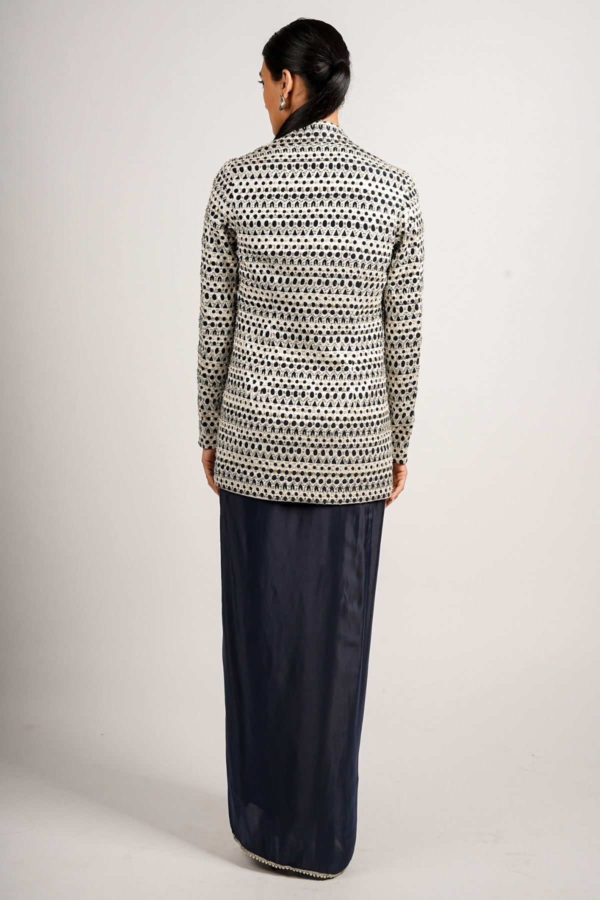 Zehna Cutwork Jacket With Drape Skirt