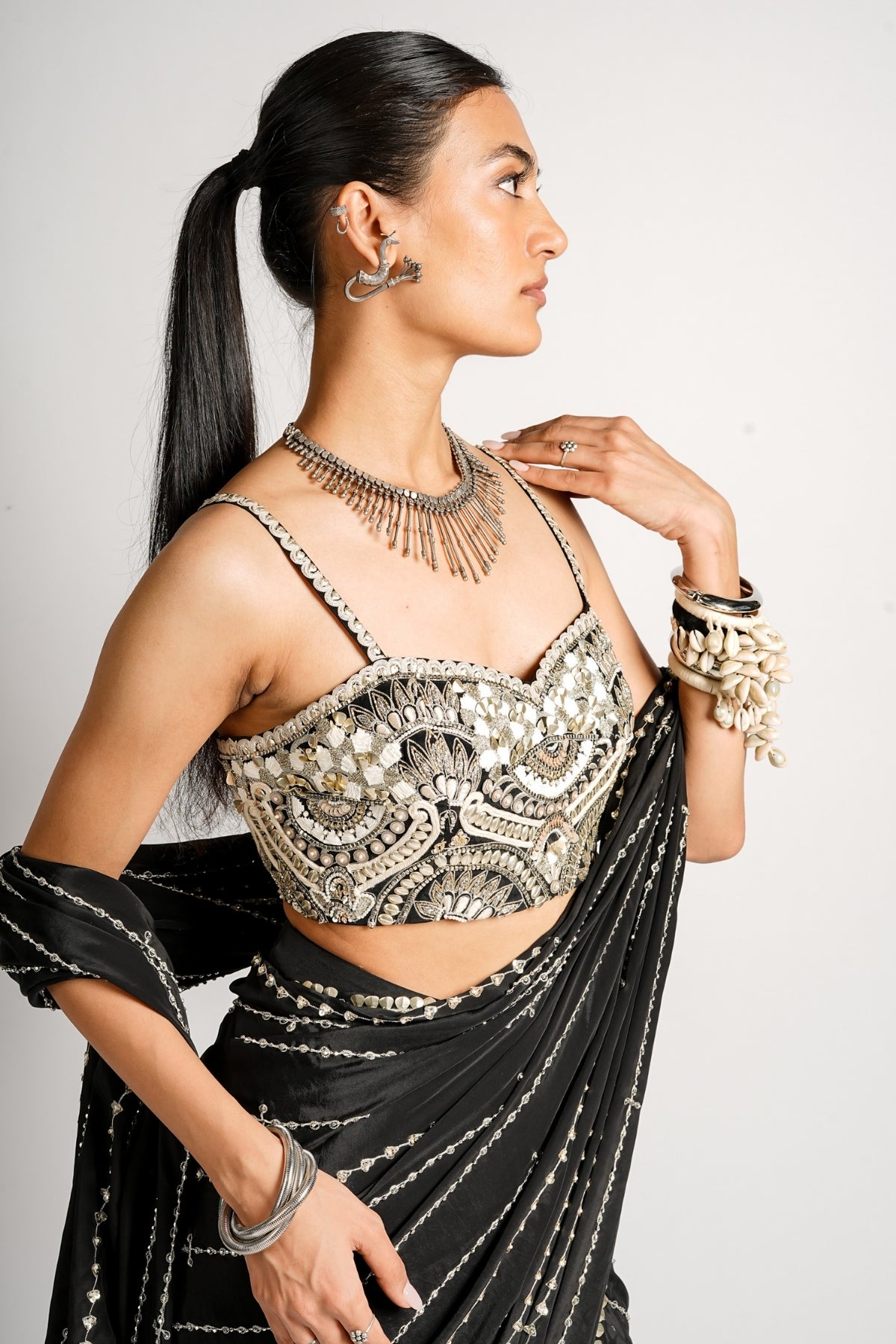Farah Draped Saree Set With Embellished Bustier