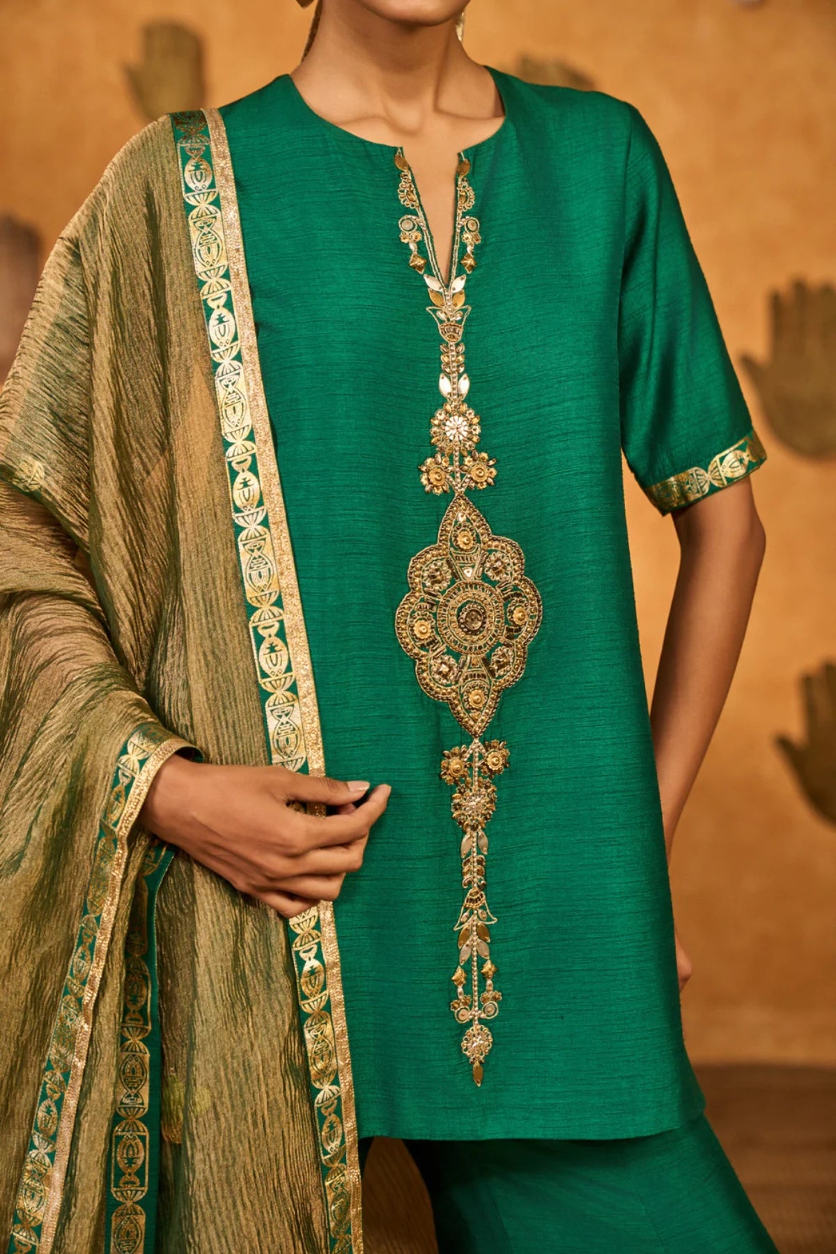 Green Gilded Sharara Set