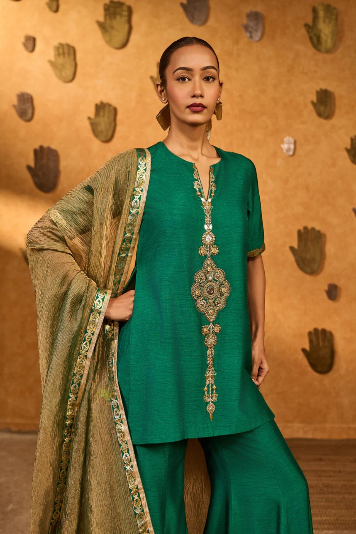 Green Gilded Sharara Set