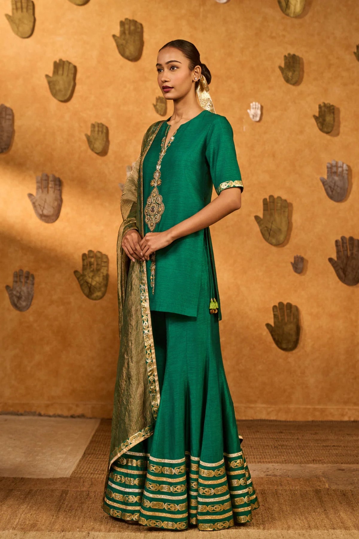 Green Gilded Sharara Set