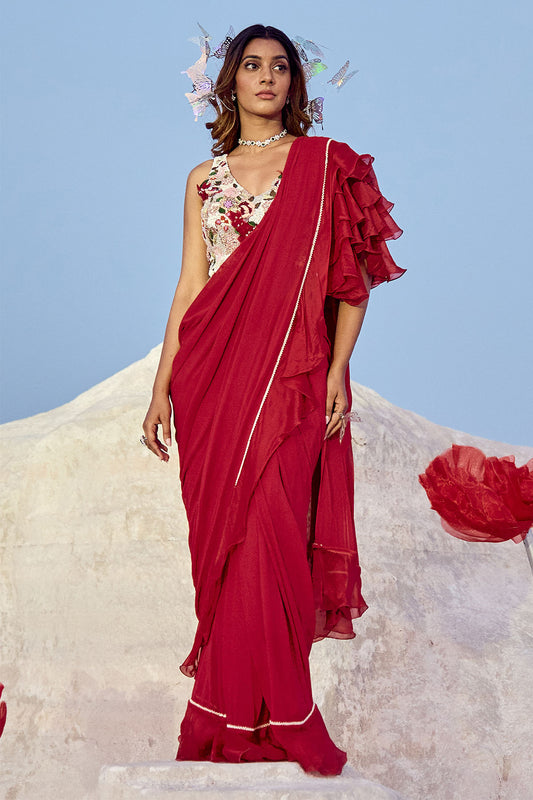 Ruffle Sleeves Sari