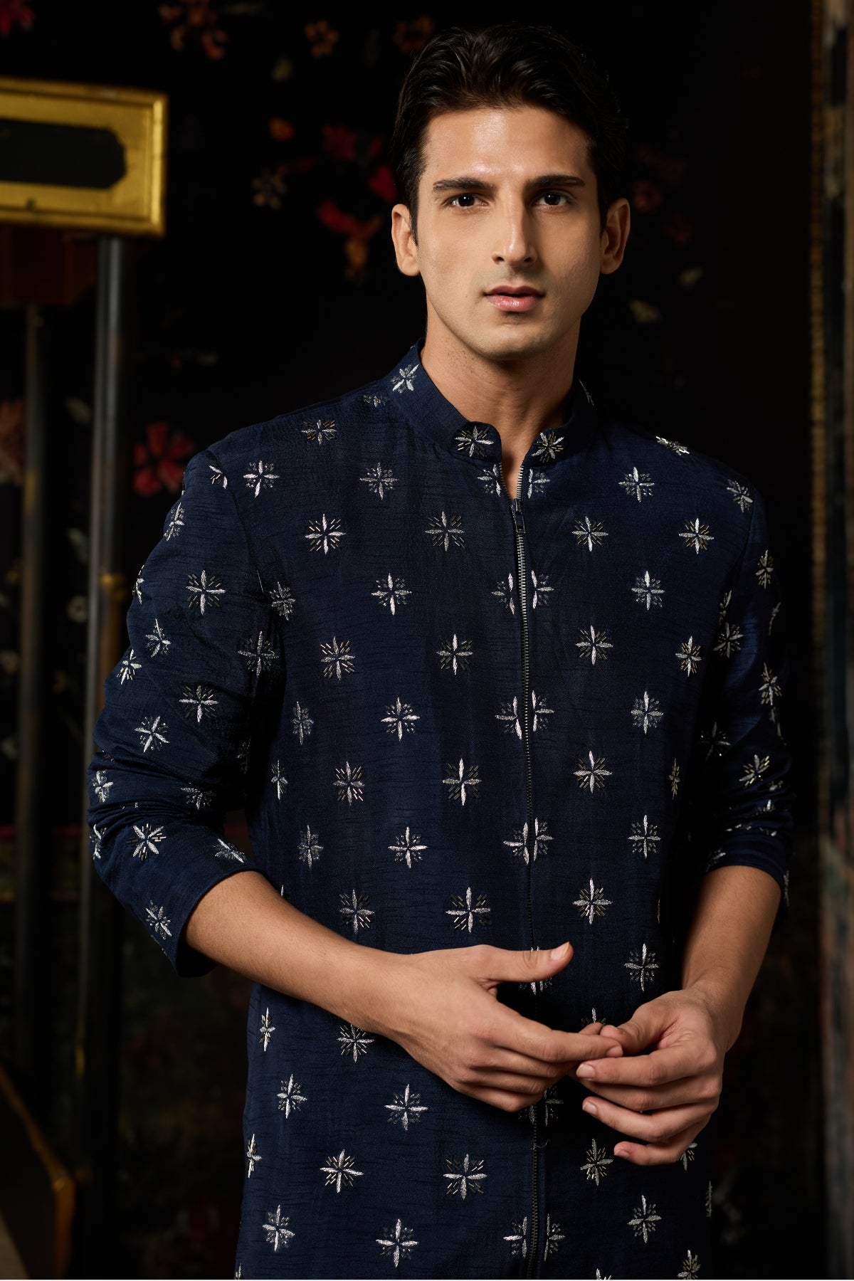 BLUE EMBROIDERED JACKET SET WITH BLUE PANTS