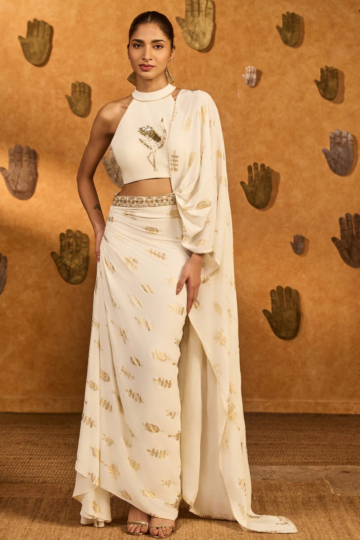 Ivory Soft Lantern Sticthed Saree