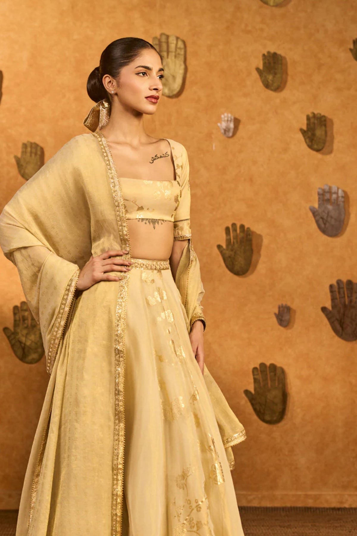 Ivory Sakura Tissue Lehenga Set