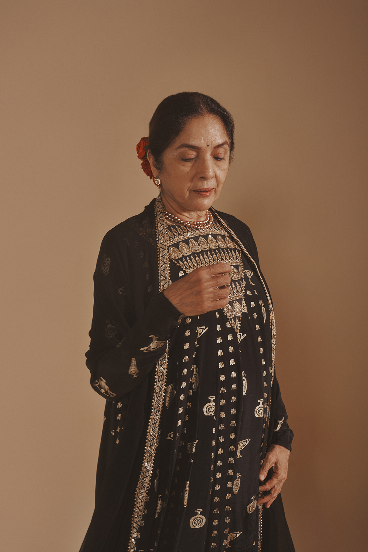 Black Gold Potters Touch Anarkali Set
