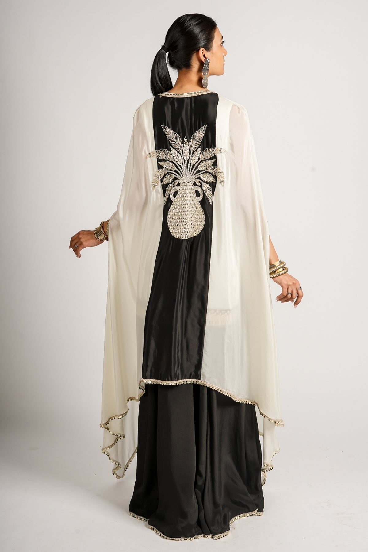 Zehna Embellished Yoke Kurta With Pants and Cape