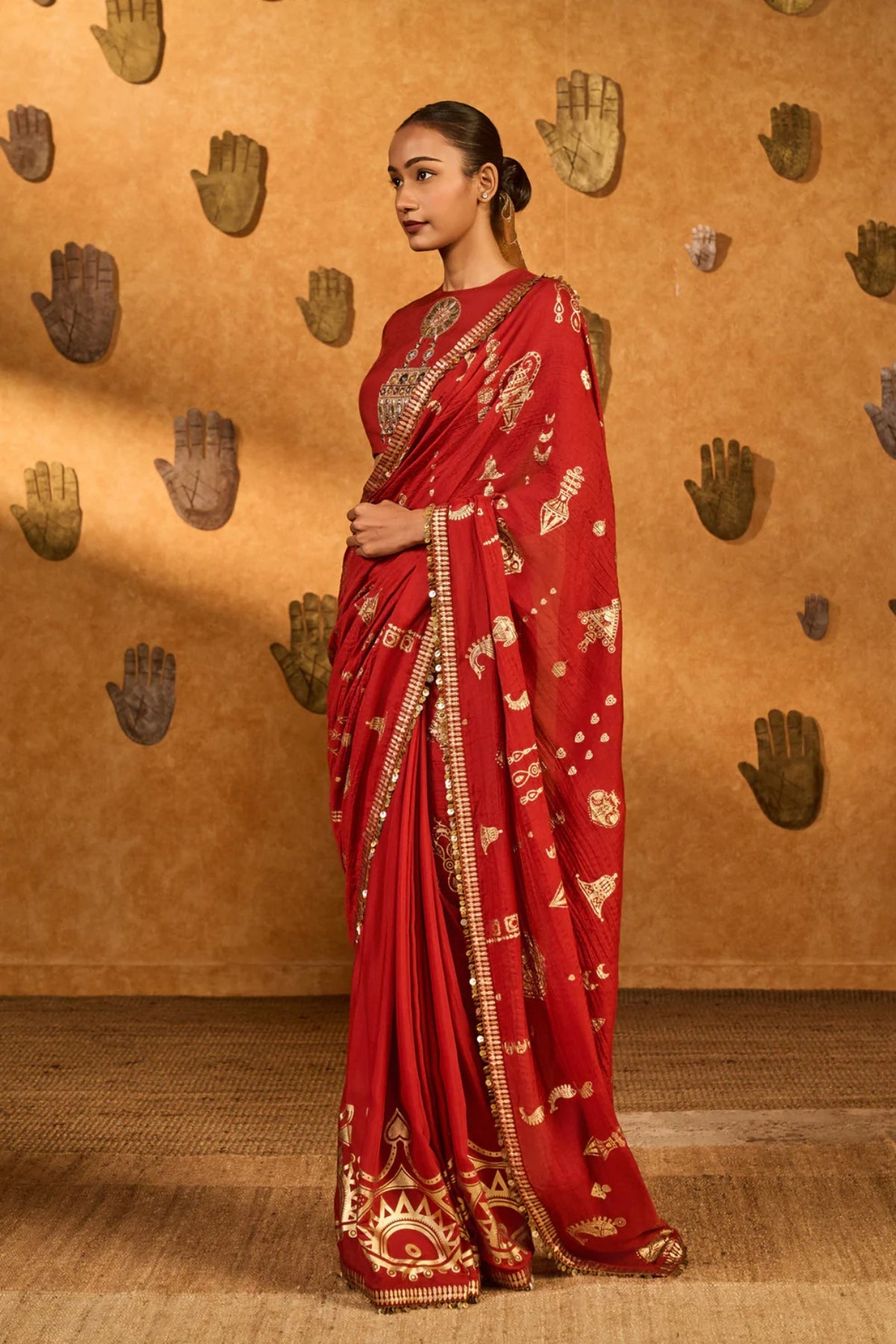Red Crushed Folkstone Saree