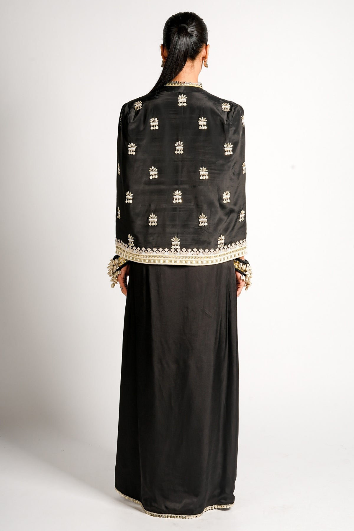 Nayra Cape Jacket With Drape Skirt and Embellished Bustier