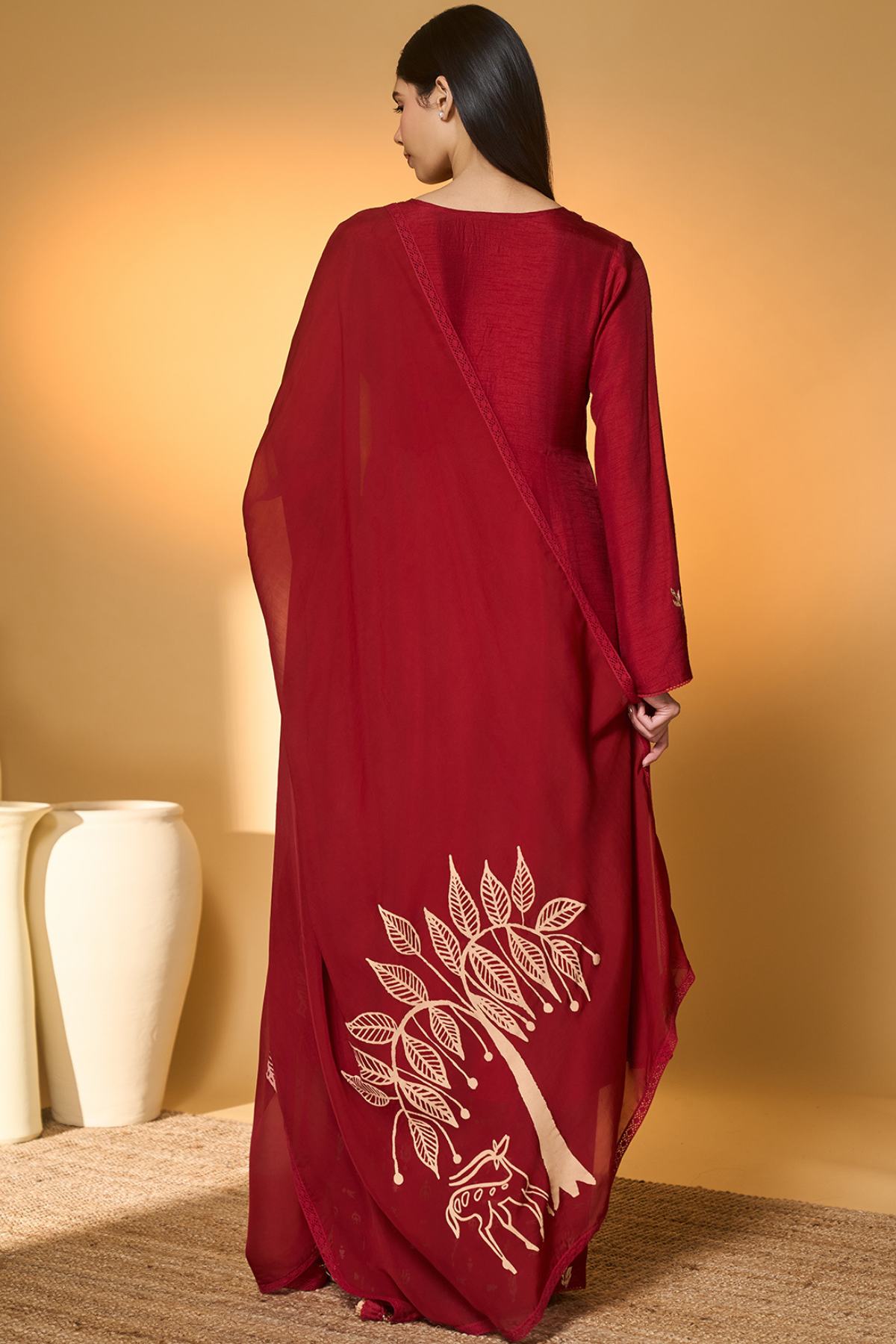 Red Deer Totem Kurta Set