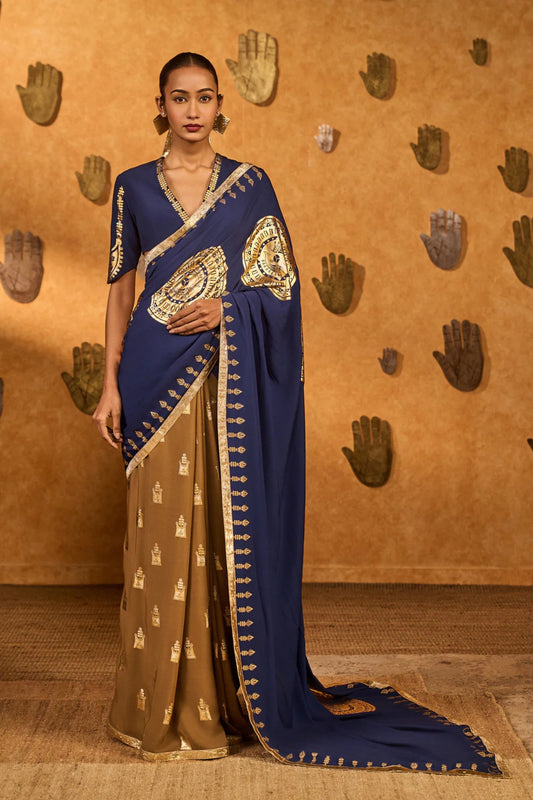 Mocha And Sapphire Moonfish Saree