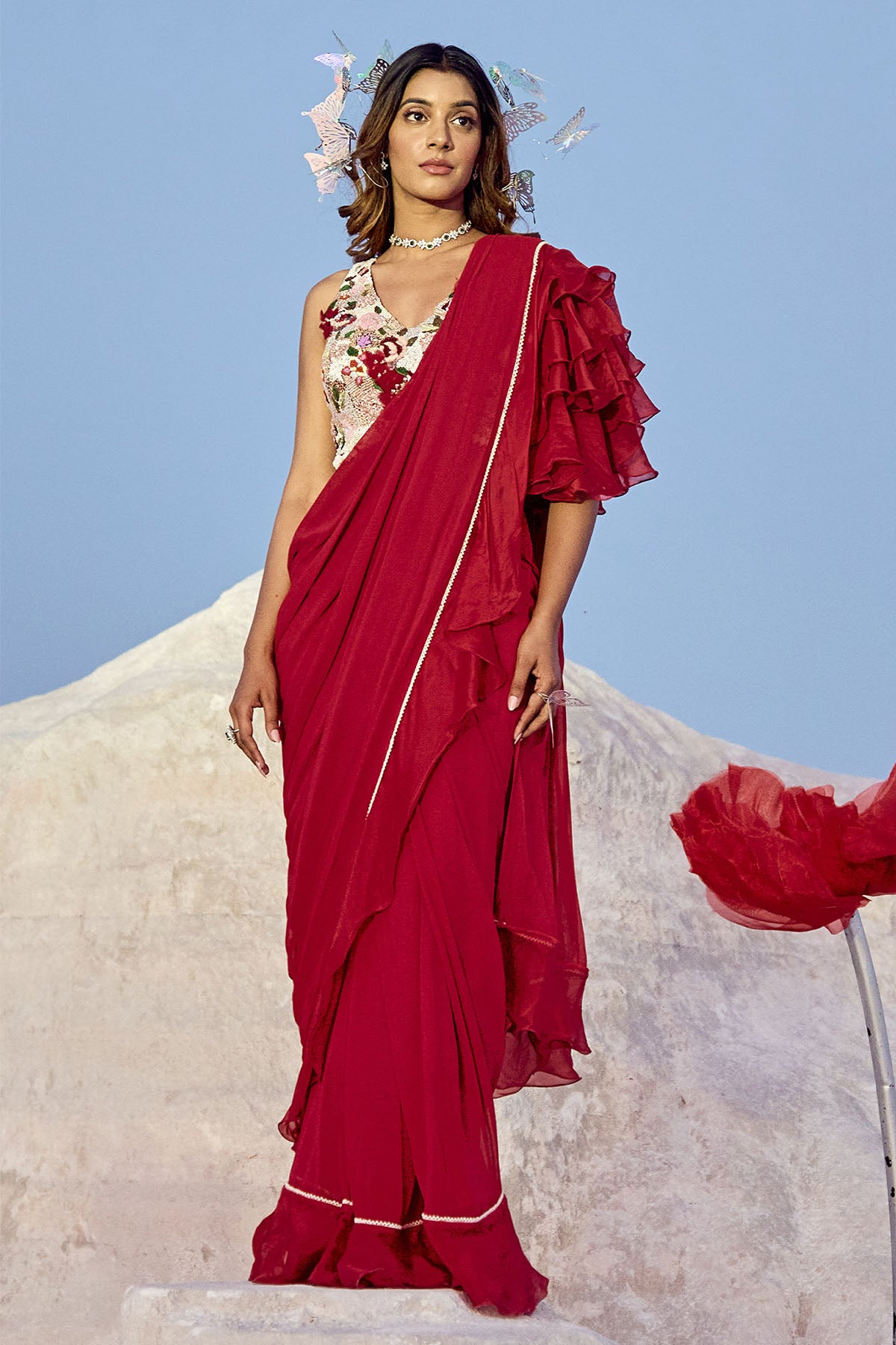 Ruffle Sleeves Sari