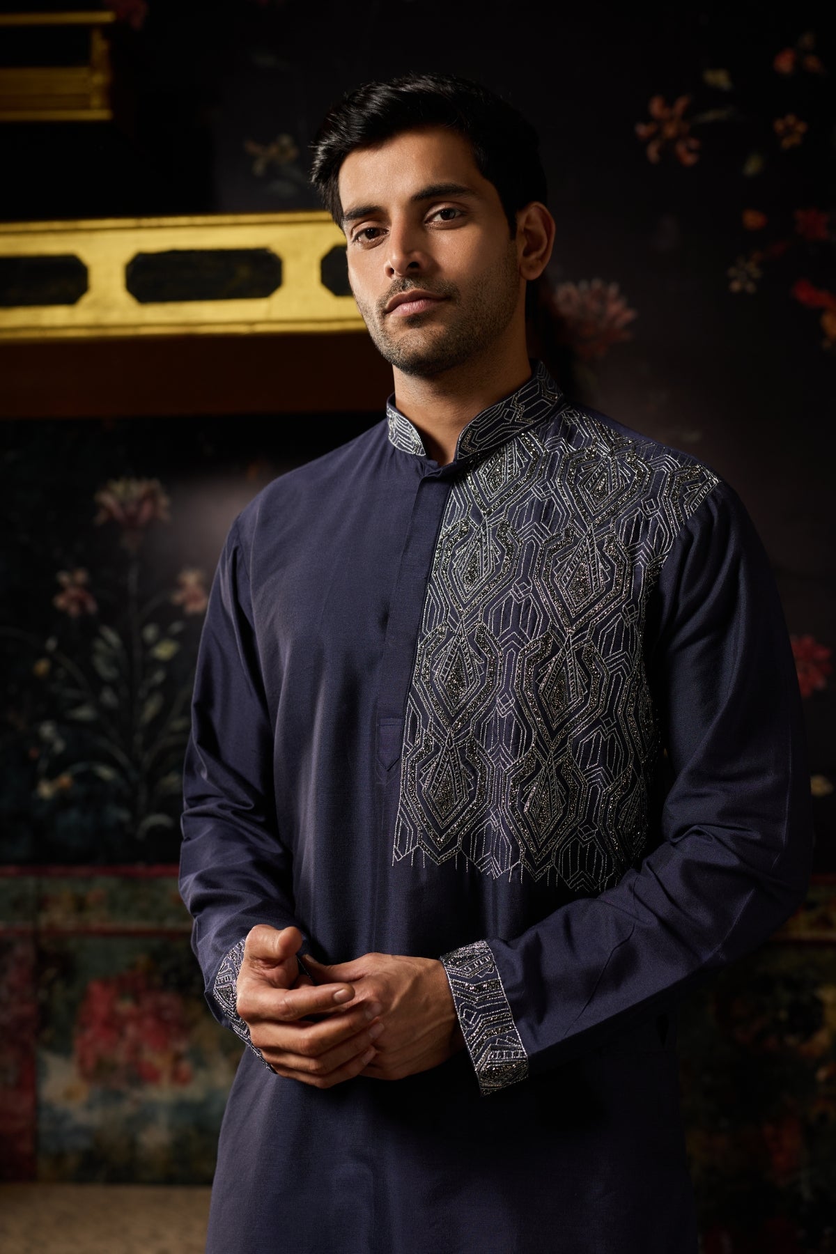 BLUE EMBROIDERED KURTA & PANTS