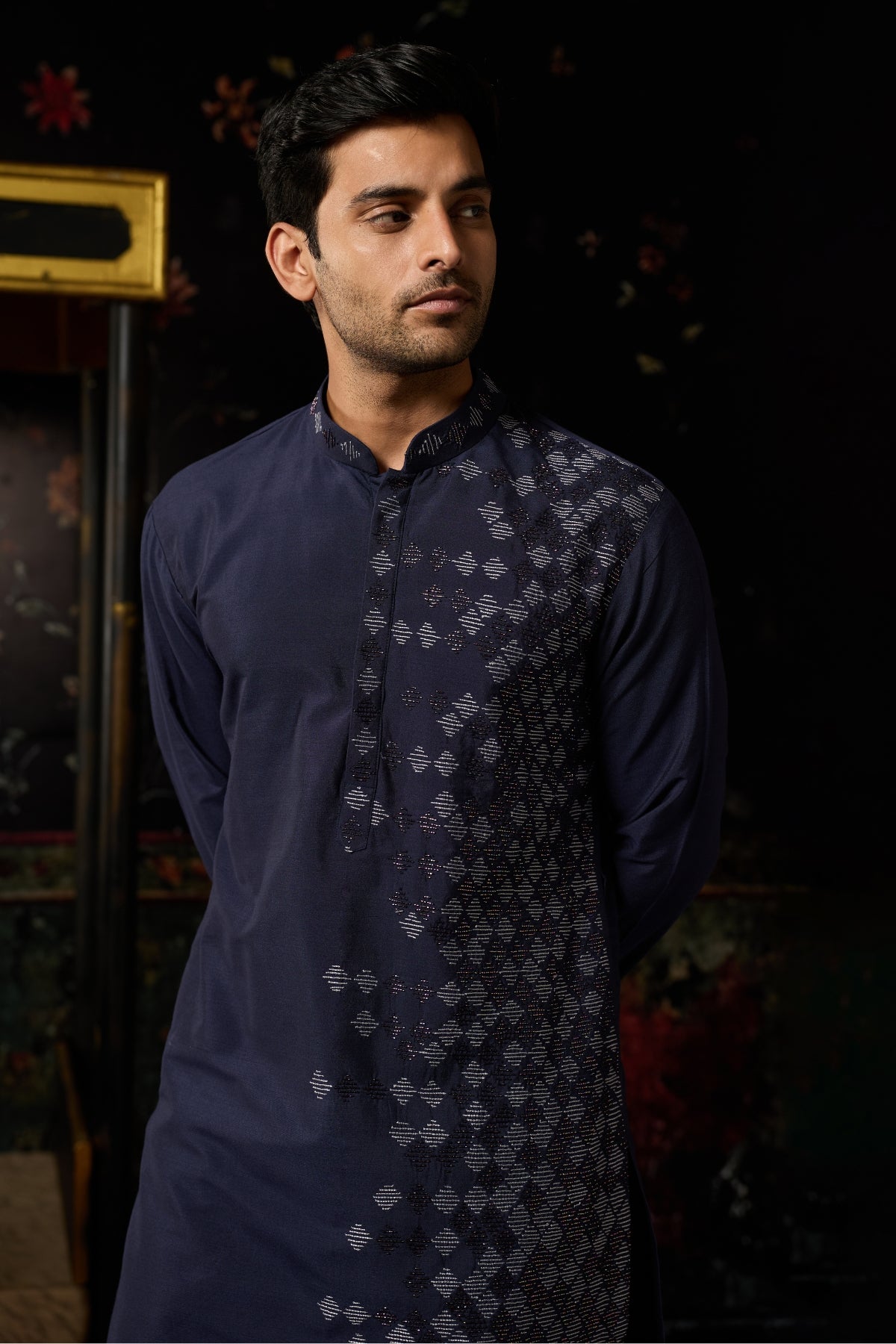 DARK BLUE EMBROIDERED KURTA & PANTS